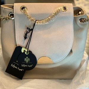 Moda Luxe Cream and Gold Chain Handle Shoulder Bag